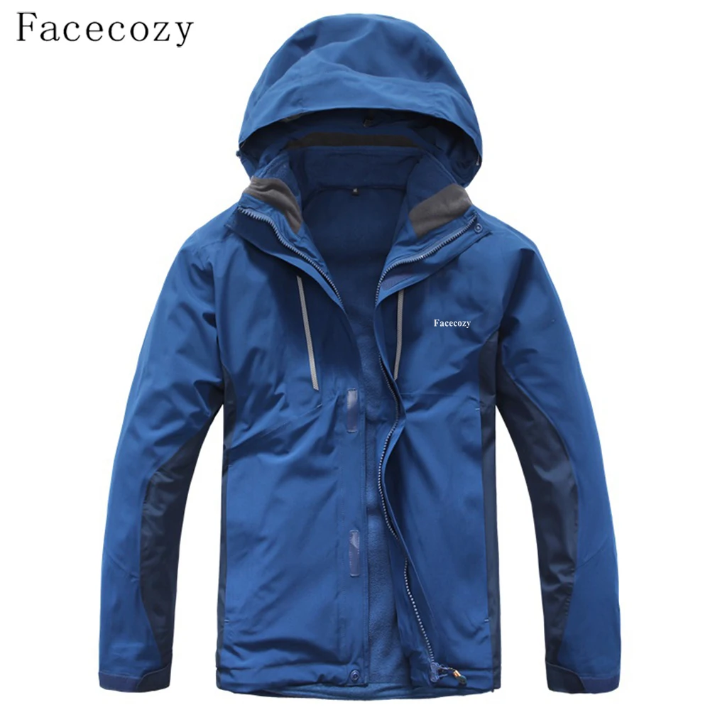 Image Facecozy Men Softshell Waterproof Fleece Jackets 2 piece Removable Coat Climbing Ski Outdoor Sports Windproof Warm Winter Jacket