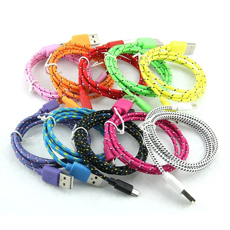 

1m/3ft 2M/6ft 3m/10ft Durable Brand New High Quality Braided Wire Micro V8 Cable USB Data Sync Fabric Woven Charger 100pcs/Lot