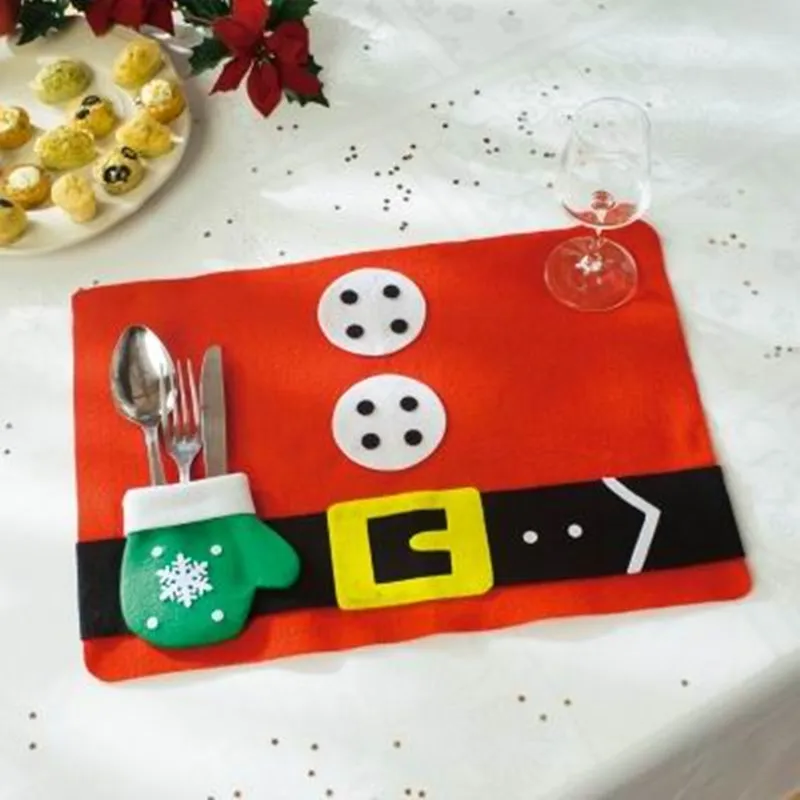 

44X32CM 1PCS Christmas Napkins +1 pcs Xmas Holders Pockets Dinner Table Decor Decorations Cutlery Bag Toy Santa Claus Christmas