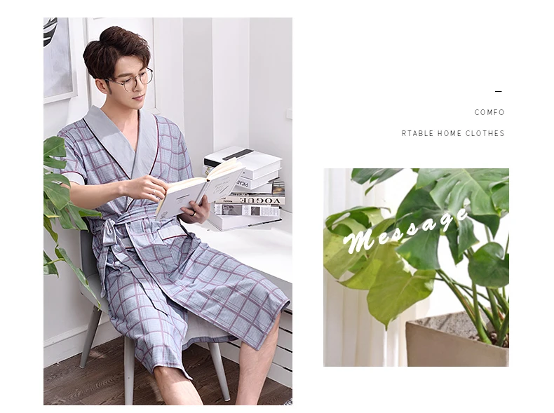 Bath Kimono Robe Men Nightgown Bathrobe (16)