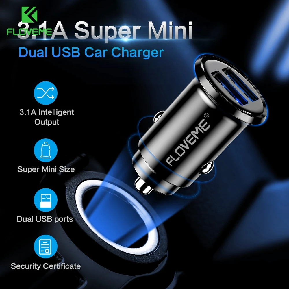 FLOVEME Dual USB Car Charger For Mobile Phone Tablet Mini 3.1A Fast Charging Car USB Charger for iPhone Xiaomi Huawei cargador
FLOVEME Dual USB Car Charger For Mobile Phone Tablet Mini 3.1A Fast Charging Car USB Charger for iPhone Xiaomi Huawei cargador