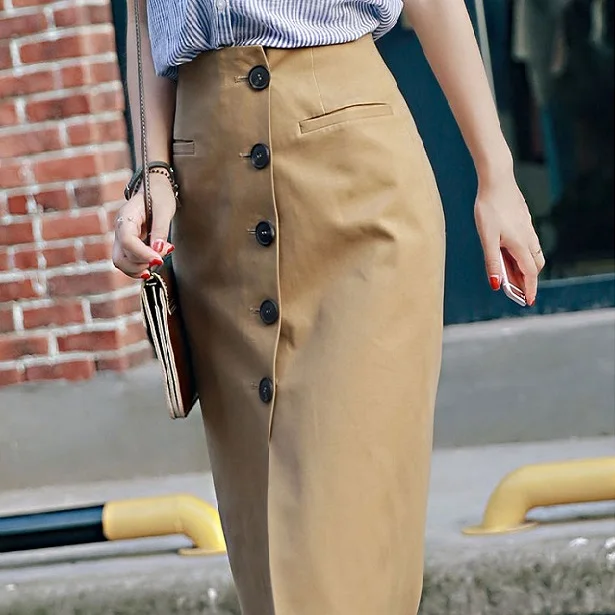 Front Single-breasted Skirt Long Hip Pack Pencil Style Split 2019 Knee-length OL Jupe New Spring And Autumn Female Skirts
Front Single-breasted Skirt Long Hip Pack Pencil Style Split 2019 Knee-length OL Jupe New Spring And Autumn Female Skirts