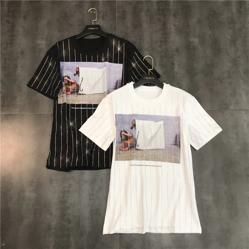 2019 spring new character pattern rhinestone vertical drill round neck short sleeve t-shirt female tide
2019 spring new character pattern rhinestone vertical drill round neck short sleeve t-shirt female tide