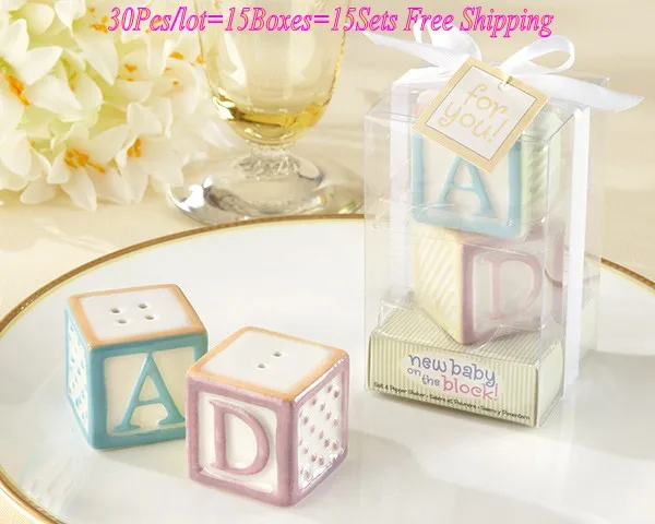 30pcs/lot(15sets) Baby souvenirs of New Baby on the Block Ceramic ABCD Blocks Salt Pepper Shakers For baby Birthday Party Gifts
30pcs/lot(15sets) Baby souvenirs of New Baby on the Block Ceramic ABCD Blocks Salt Pepper Shakers For baby Birthday Party Gifts