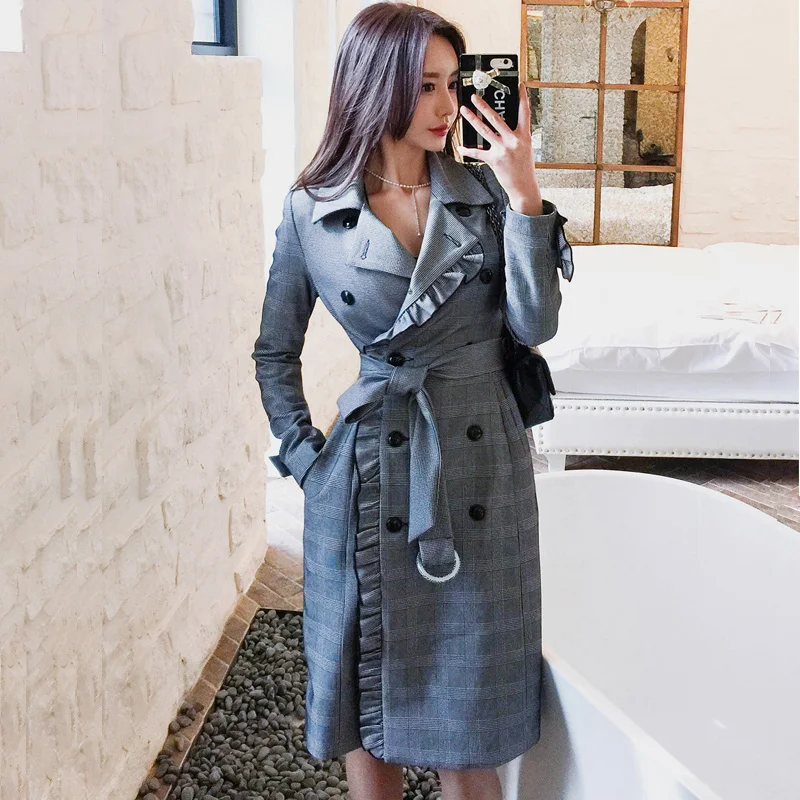 Big Size Trench Women Winter 2018 Mid Long Female Coat Ruched Ruffles Double -Breasted Sashes Long Sleeve OL Formal Slim Coats
Big Size Trench Women Winter 2018 Mid Long Female Coat Ruched Ruffles Double -Breasted Sashes Long Sleeve OL Formal Slim Coats