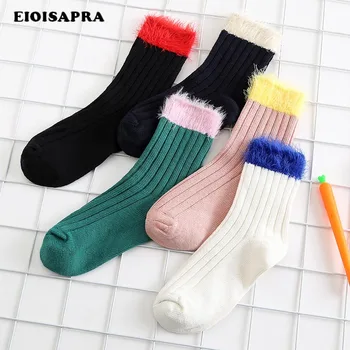 

[EIOISAPRA]Cute College Style Japan Patchwork Yarn Socks Women Harajuku Wool Warm Meias Reto 5 Color Calcetines Mujer