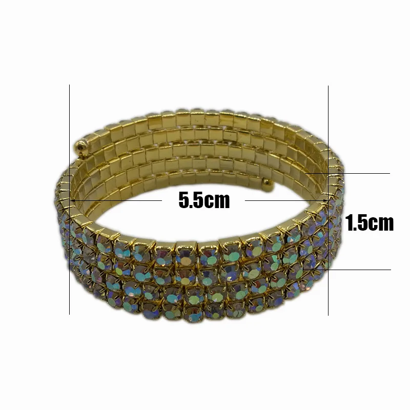 4 Rows AB Crystal Bangle Bracelets Gold-color Spiral Upper Arm Bracelet for Women Iridescent Color Rhinestone Bracelets Bangle (3)