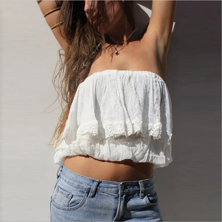 2019 Women Summer Tops Casual Double Layer Ruched Stitching Lace Hem Strapless Crop Top Elastic Bust Cropped Tops White Black
2019 Women Summer Tops Casual Double Layer Ruched Stitching Lace Hem Strapless Crop Top Elastic Bust Cropped Tops White Black