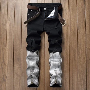 2018 High Quality Punk Style Black White Casual Mens Hip Hop Biker Jeans Night Club Slim Fit Printed With Zippers Joggers Pants
2018 High Quality Punk Style Black White Casual Mens Hip Hop Biker Jeans Night Club Slim Fit Printed With Zippers Joggers Pants