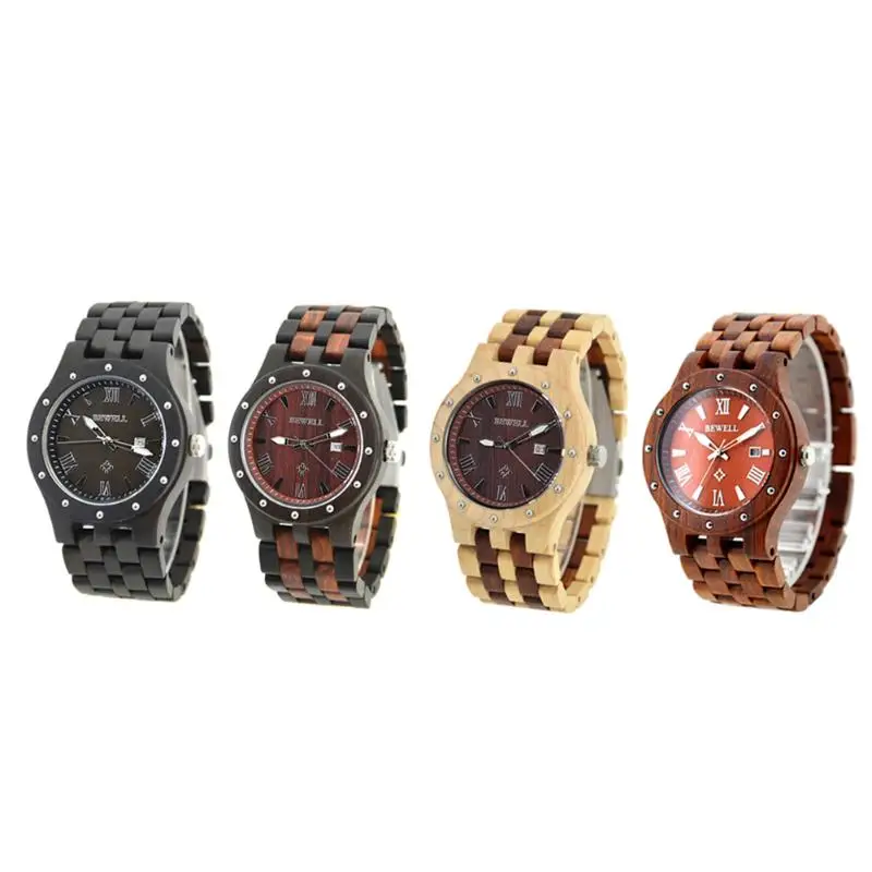 Man Calendar Bracelet Quarts Watches Male Handmade Wooden Business Watch horloges mannen saat