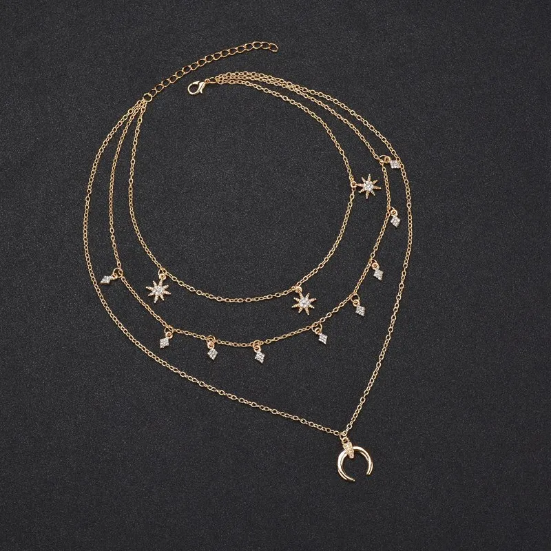 Bohemia ethnic fashion alll match 3 layers sexy chain tassel totem elements Sun Moon Star pendant Chokers Necklace women
Bohemia ethnic fashion alll match 3 layers sexy chain tassel totem elements Sun Moon Star pendant Chokers Necklace women