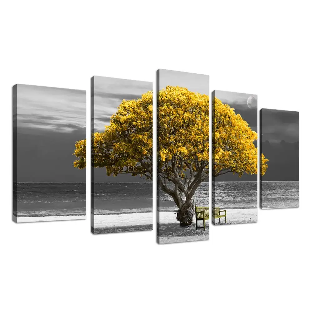 5 piece canvas wall art for living room Decorations Photo Prints - yellow tree The scenery Landscape - Modern Home Decor The room Stretched and Framed Ready to Hang artwork
