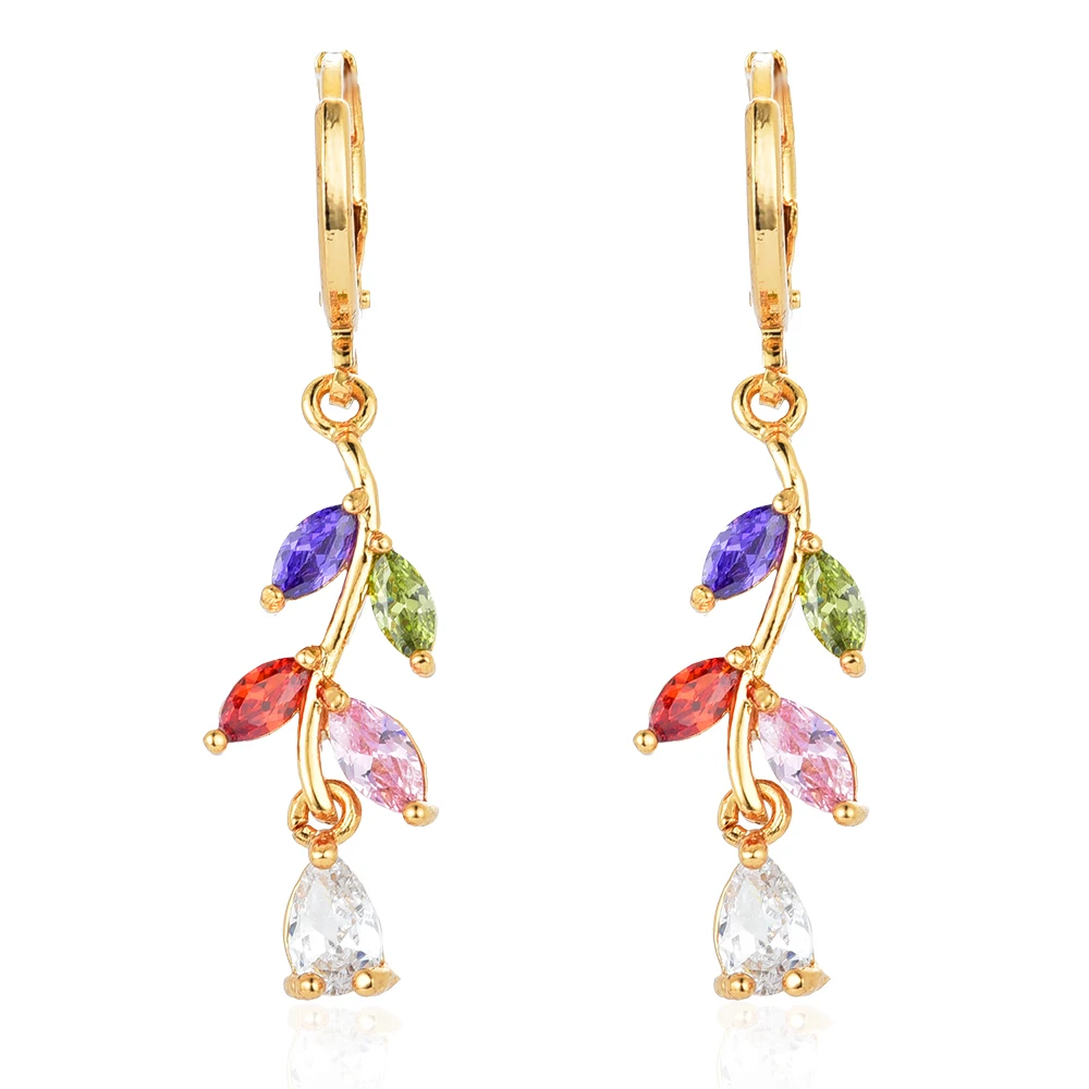 Fashion Women Drop Earrings Multi-color Leaf CZ Gold Color Dangle Earrings Jewelry
Fashion Women Drop Earrings Multi-color Leaf CZ Gold Color Dangle Earrings Jewelry