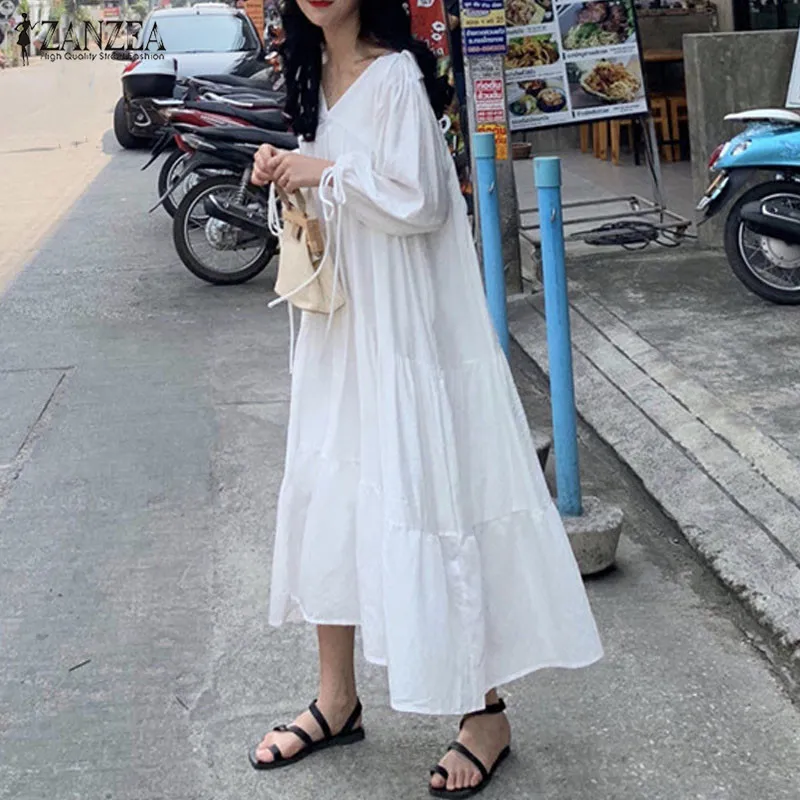 ZANZEA Summer SundressWomen V Neck Long Sleeve Beach Dress Casual Solid Pacthwork Long Vestido Robe Femme Party White Dresses
ZANZEA Summer SundressWomen V Neck Long Sleeve Beach Dress Casual Solid Pacthwork Long Vestido Robe Femme Party White Dresses