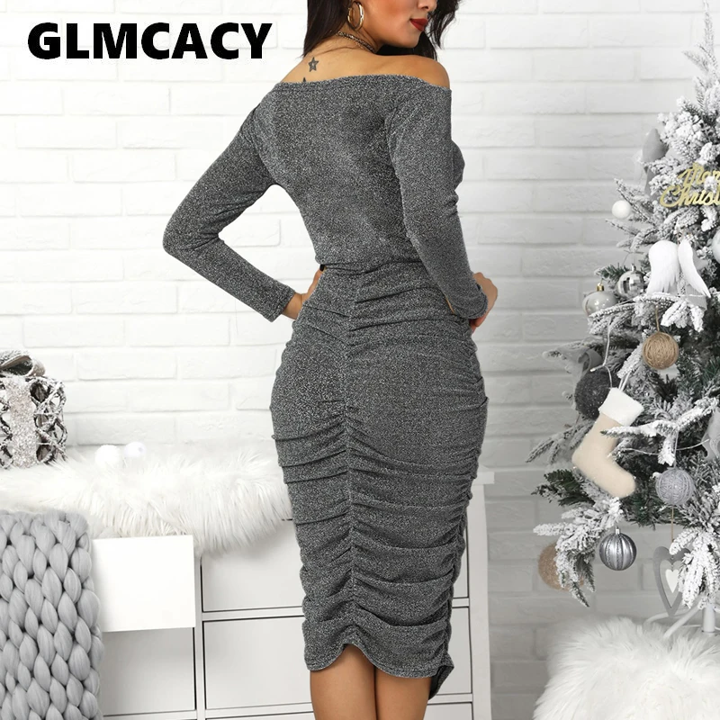 Women Elegant Off Shoulder Scrunched Bodycon Formal Dress Sparkly Sheath Vintage Night Club Party Cocktail Midi Dress
Women Elegant Off Shoulder Scrunched Bodycon Formal Dress Sparkly Sheath Vintage Night Club Party Cocktail Midi Dress