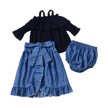 3pcs/set Summer Toddler Baby Girls Clothes Sets Off Shoulder Solid Strap Shirt Tops + Shorts + Denim Skirt Girl 1 to 5 Years
3pcs/set Summer Toddler Baby Girls Clothes Sets Off Shoulder Solid Strap Shirt Tops + Shorts + Denim Skirt Girl 1 to 5 Years