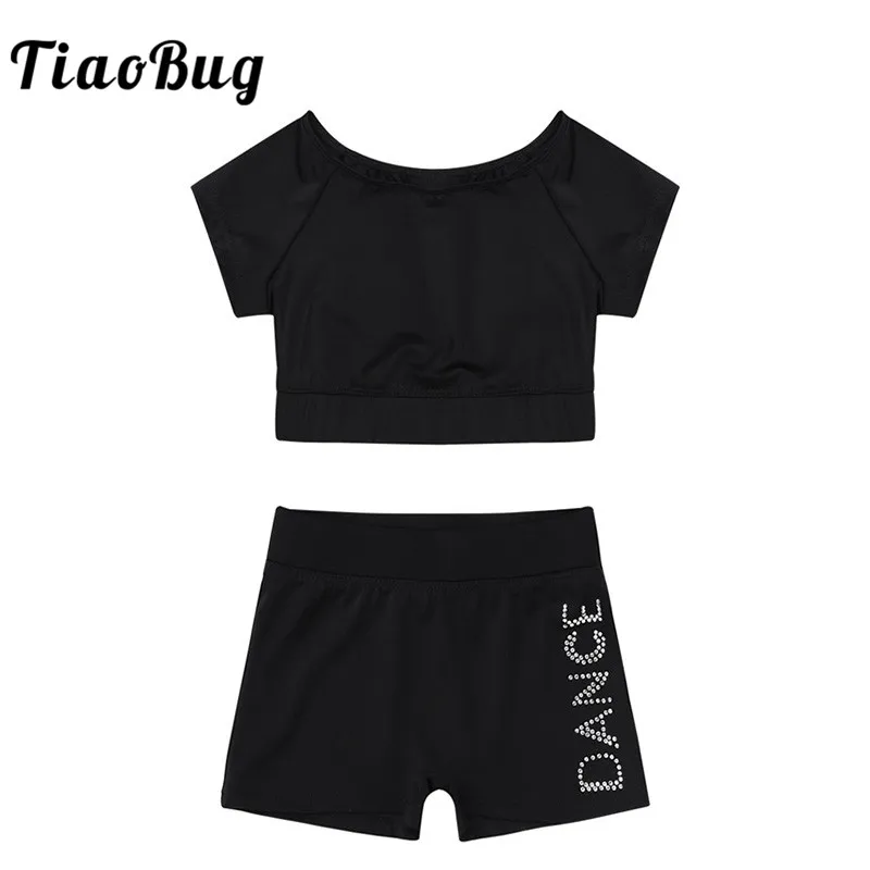 Черный Танкини с коротким рукавом для девочек TiaoBug комплект из укороченного топа