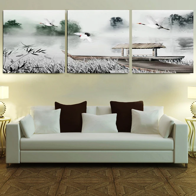 Framed 3 Panel Large Part Wall Art Chinese Bedroom Sets Black And Framed 3 Panel Large Part Wall Art Chinese Bedroom Sets Black And White Home Decor Asian Landscape Picture A1193 In Painting Calligraphy From