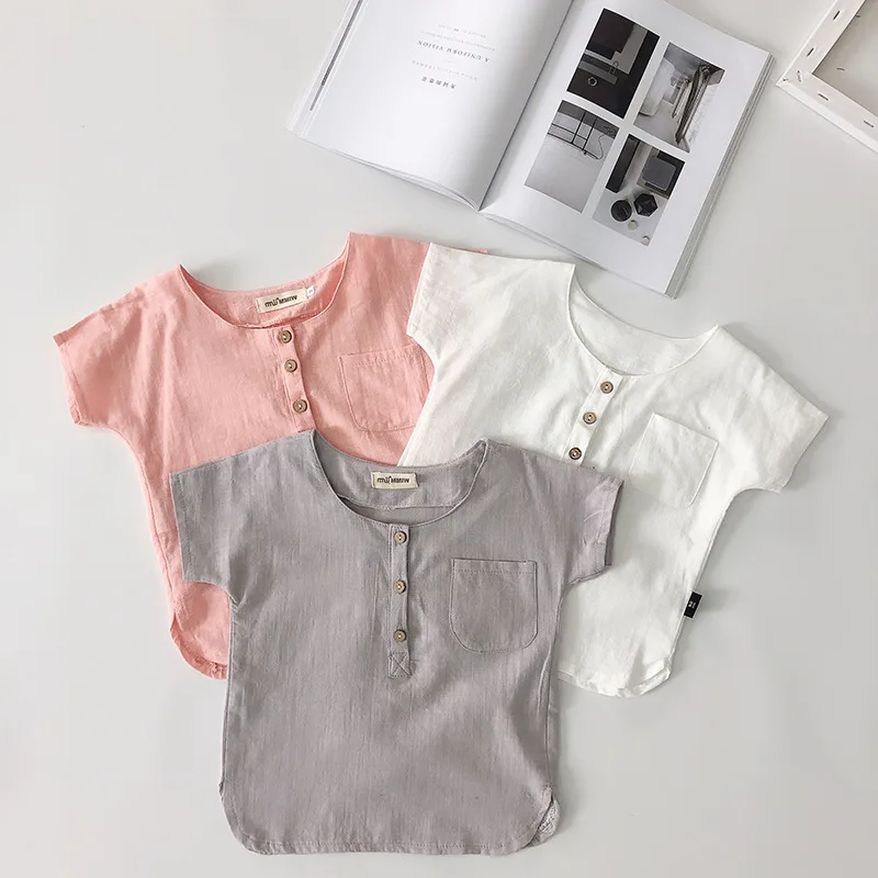 2019 children summer round neck solid color button short-sleeved T-shirt boys and girls casual T-shirt tops 
2019 children summer round neck solid color button short-sleeved T-shirt boys and girls casual T-shirt tops