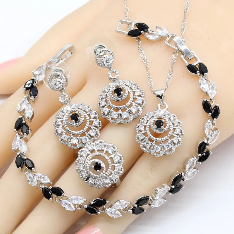 Black White Cubic Zirconia Silver Color Bridal Jewelry Sets For Women Earrings Bracelet Rings Necklace Pendant
Black White Cubic Zirconia Silver Color Bridal Jewelry Sets For Women Earrings Bracelet Rings Necklace Pendant