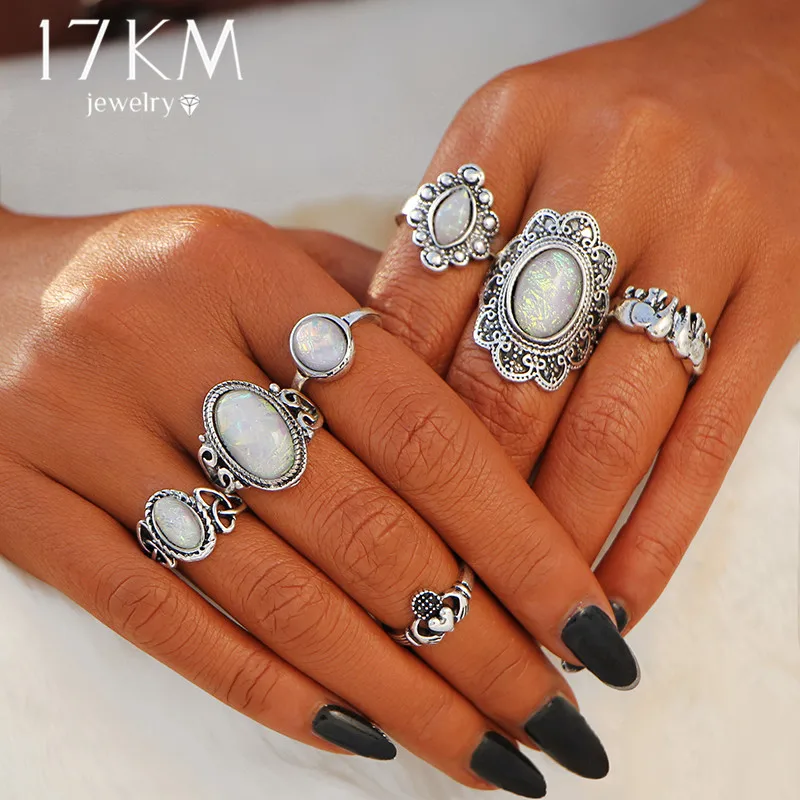 17KM Boho Vintage Flower Opal Rings For Women Geometric Pattern Big Knuckle Rings Set Bohemian Jewelry Party Gift 7 PCS/Set
17KM Boho Vintage Flower Opal Rings For Women Geometric Pattern Big Knuckle Rings Set Bohemian Jewelry Party Gift 7 PCS/Set