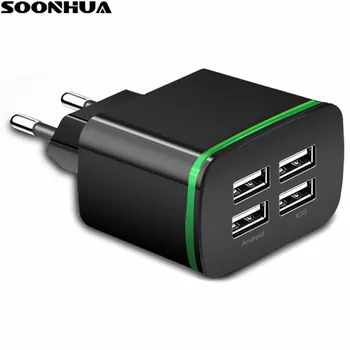 SOONHUA 4 Ports LED Light USB Charger EU Plug Charging Adapter Universal Mobile Phone Travel Charger For iPhone 5 6 iPad Samsung
SOONHUA 4 Ports LED Light USB Charger EU Plug Charging Adapter Universal Mobile Phone Travel Charger For iPhone 5 6 iPad Samsung