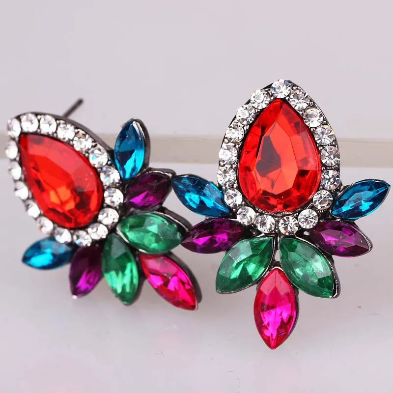 女性のファッションイヤリングラインストーングレー/ピンクガラス黒樹脂甘い金属で宝石耳スタッドのイヤリング女の子e551 女性のファッションイヤリングラインストーングレー/ピンクガラス黒樹脂甘い金属で宝石耳スタッドのイヤリング女の子e551