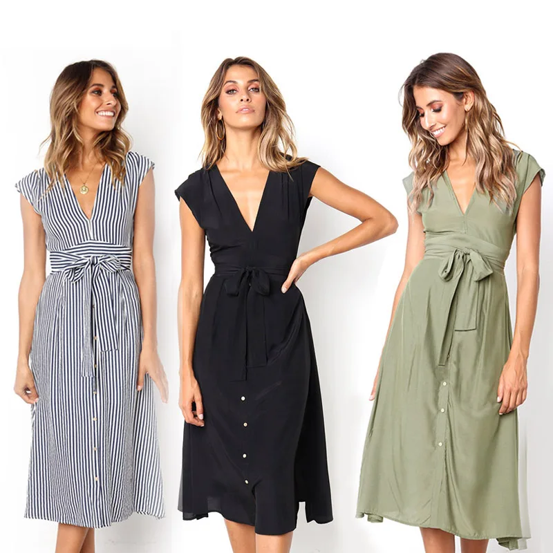 Casual Vintage Sundress 2019 Women Summer Dress Vintage Sexy Dress Midi Button Backless Polka Solid Striped Beach Dress Female
Casual Vintage Sundress 2019 Women Summer Dress Vintage Sexy Dress Midi Button Backless Polka Solid Striped Beach Dress Female