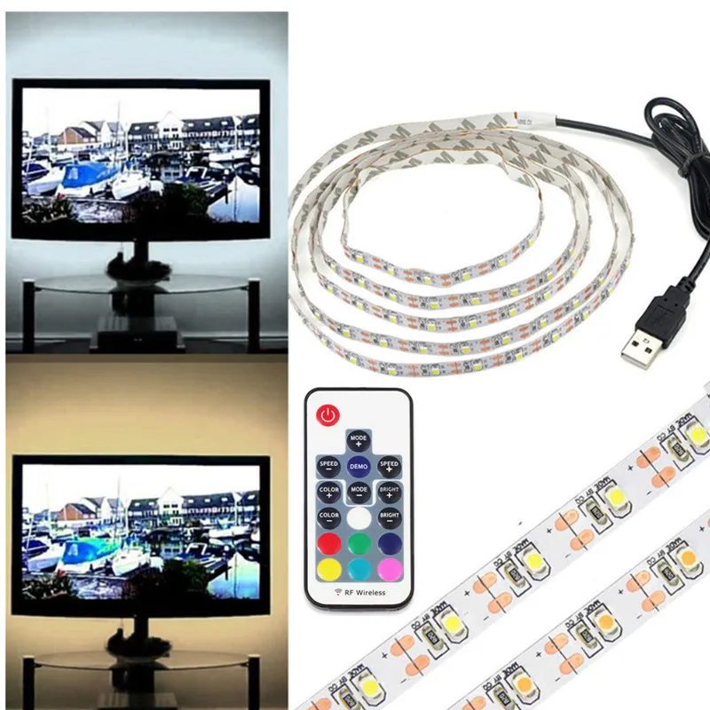 DC5V USB LED strip 3528 RGB Flexible Light 1M 2M 3M 4M 5M 17key remote for TV Background Lighting RGB LED strip Adhesive Tape
DC5V USB LED strip 3528 RGB Flexible Light 1M 2M 3M 4M 5M 17key remote for TV Background Lighting RGB LED strip Adhesive Tape
