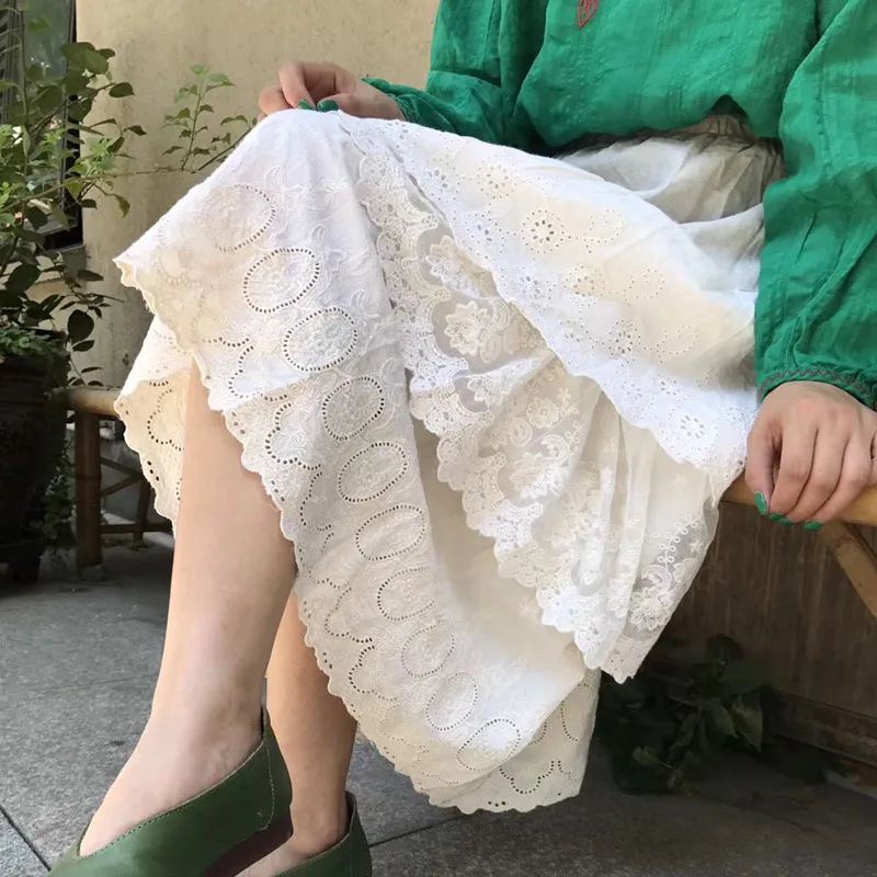 Mori Girl Sweet Lolita Flower Embroidery Skirt Lace Cotton Ruffle Novelty Long Skirt Cute Women Skirt Saia Ldy Casual Skirts
Mori Girl Sweet Lolita Flower Embroidery Skirt Lace Cotton Ruffle Novelty Long Skirt Cute Women Skirt Saia Ldy Casual Skirts