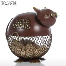 Tooarts Puffy Cat Wine Cork Container Vintage Home Decor Metal Sculpture Animal Decoration Craft Gift