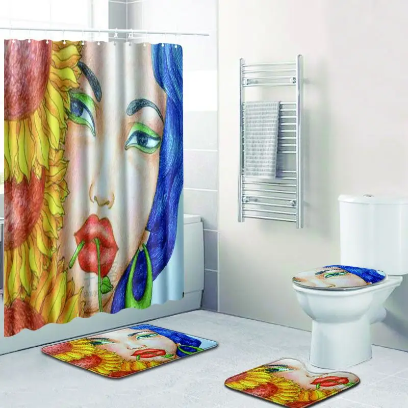 4 pieces Woman Pattern Waterproof Polyester Fabric Shower Curtain Set Non Slip Rugs Carpet for Bathroom Toilet
4 pieces Woman Pattern Waterproof Polyester Fabric Shower Curtain Set Non Slip Rugs Carpet for Bathroom Toilet