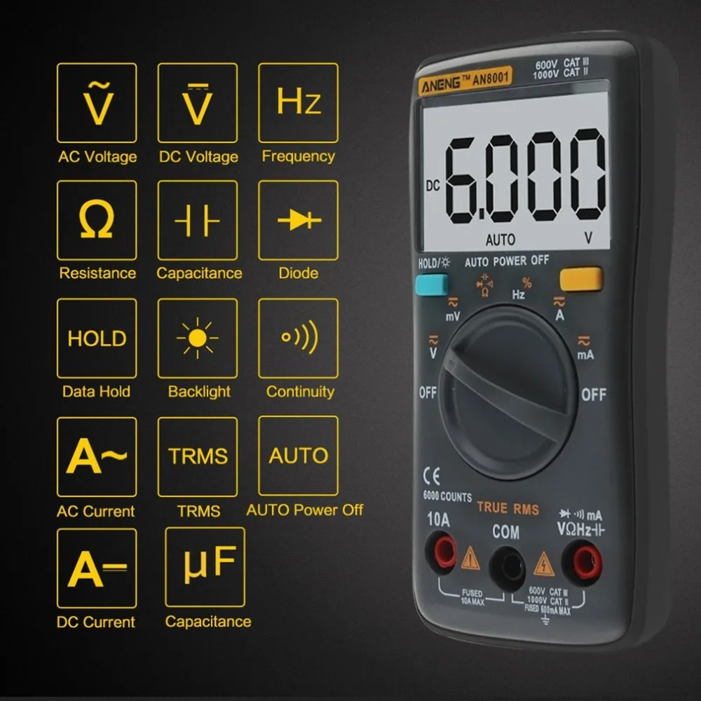 Professional Digital Multimeter AN8001 LCD Display Digital Multimeter 6000 Counts AC/DC Ammeter Voltmeter Ohm Meter Tester
Professional Digital Multimeter AN8001 LCD Display Digital Multimeter 6000 Counts AC/DC Ammeter Voltmeter Ohm Meter Tester
