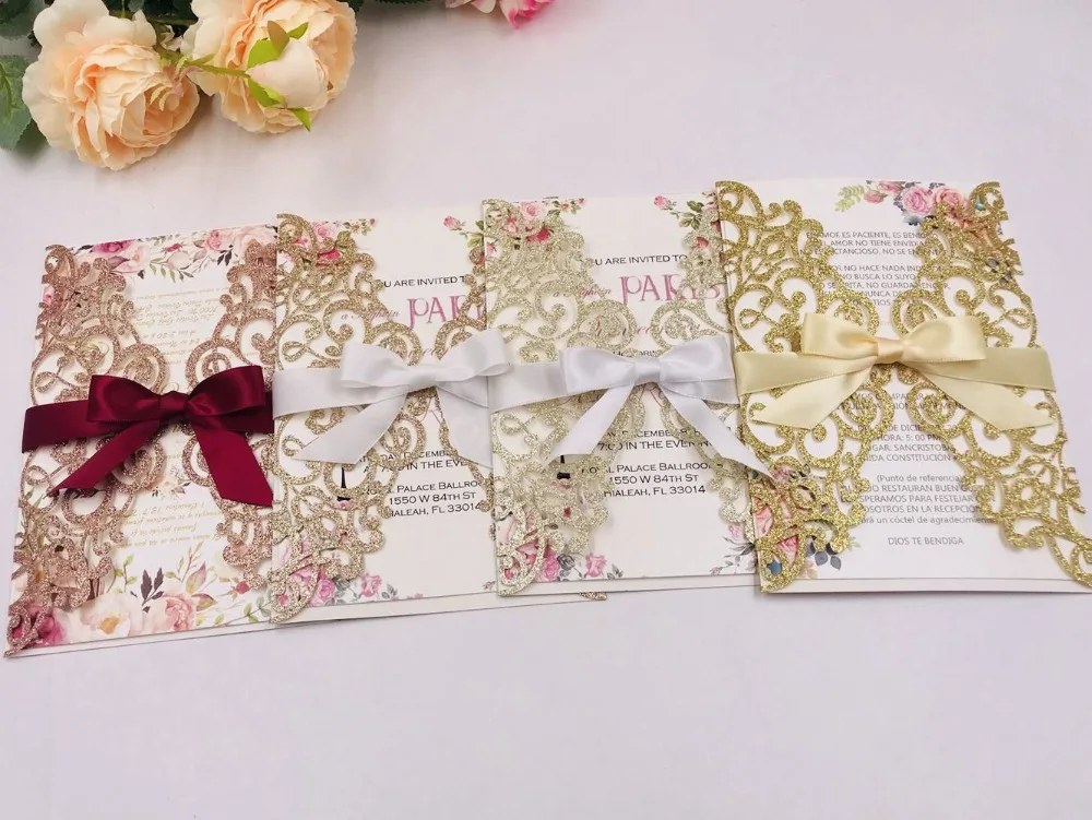 Free Shipping 1X Gold/Silver/Rose/Champagne Glitter Dark Blue/Black Hollow Flower laser cut wedding invitation cards with ribbon
Free Shipping 1X Gold/Silver/Rose/Champagne Glitter Dark Blue/Black Hollow Flower laser cut wedding invitation cards with ribbon
