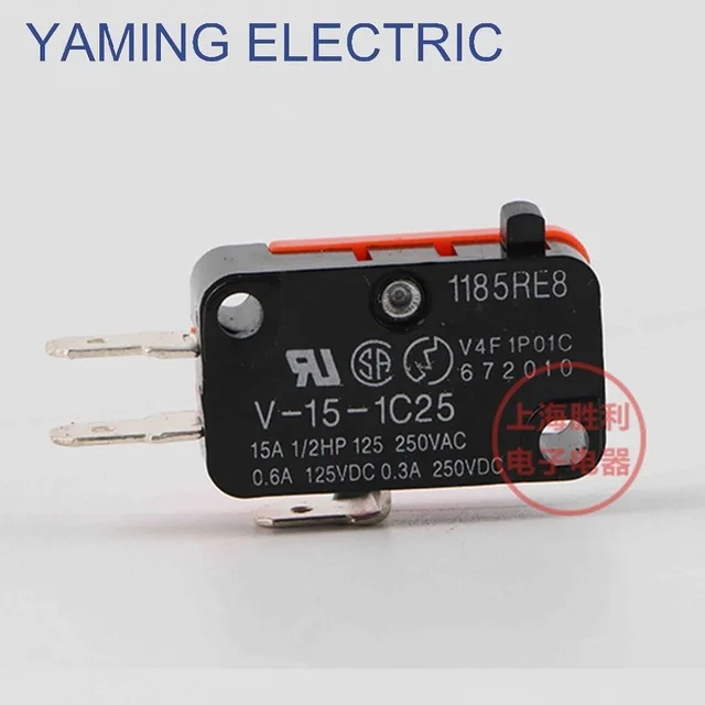 5pcs/lot V-15-1C25 Mini Limit Switch Push Button 3 pins SPDT Momentary On-Off Micro Switch 15A 250V Red/Black 1NO 1NC
5pcs/lot V-15-1C25 Mini Limit Switch Push Button 3 pins SPDT Momentary On-Off Micro Switch 15A 250V Red/Black 1NO 1NC