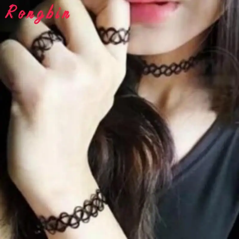 3pcs collares Vintage Stretch Tattoo Choker Necklace Retro Gothic Elastic collier femme maxi Necklaces for women girl bijoux | Украшения и