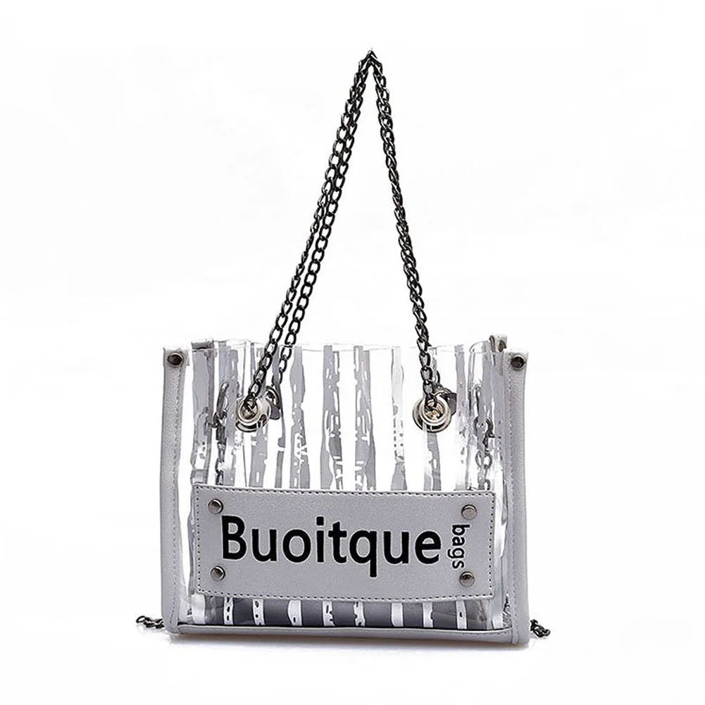 Fashion Stripes Plastic Transparent Handbag Chain Shoulder Bag Woman Large Capacity Bag Composite Bag Women's Bags
Fashion Stripes Plastic Transparent Handbag Chain Shoulder Bag Woman Large Capacity Bag Composite Bag Women's Bags