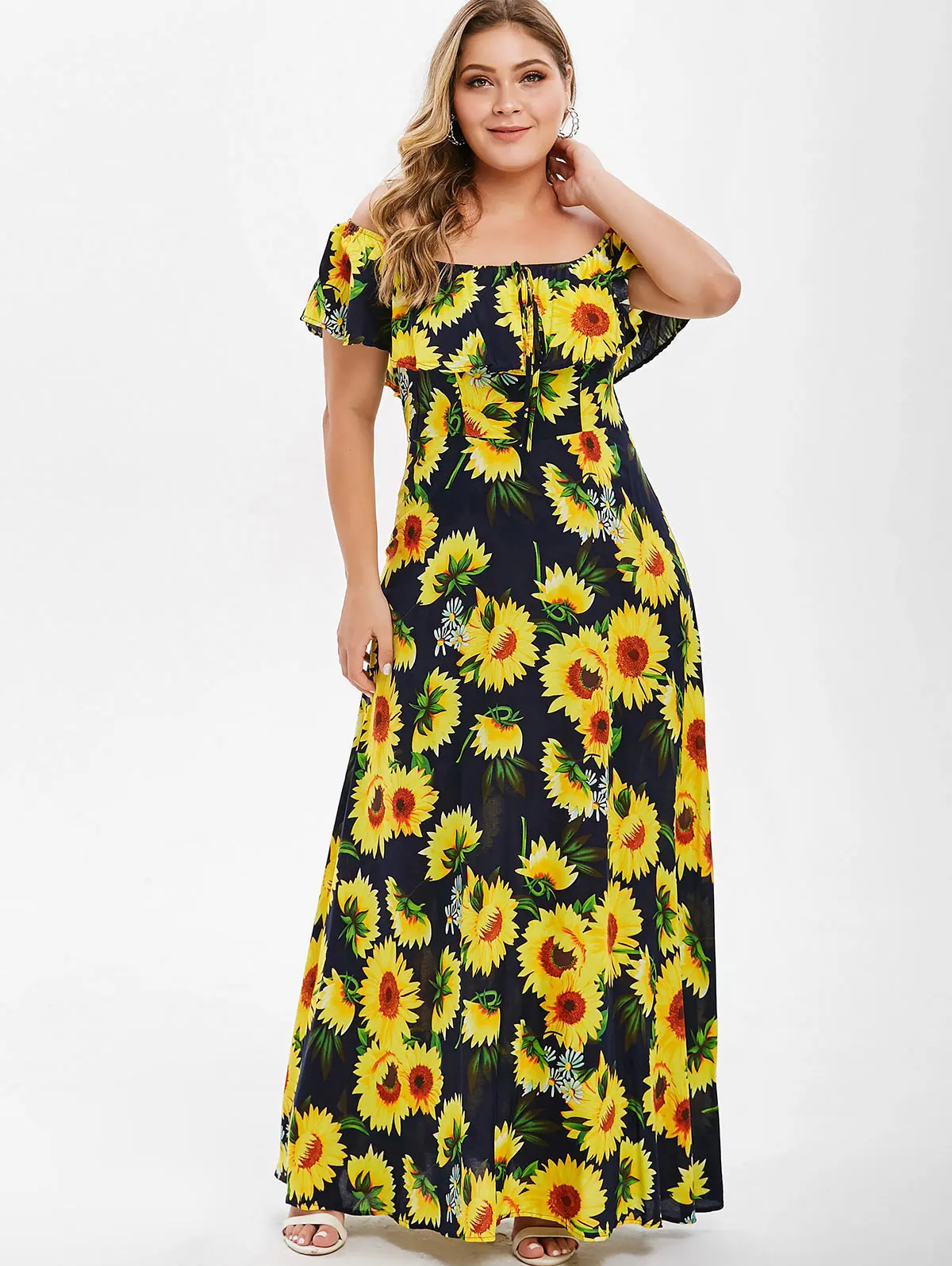 Wipalo Plus Size Sunflower Print Flounce Dress Summer Off The Shoulder Tie Maxi Women Dress Short Sleeves A Line Vestidos Femme
Wipalo Plus Size Sunflower Print Flounce Dress Summer Off The Shoulder Tie Maxi Women Dress Short Sleeves A Line Vestidos Femme