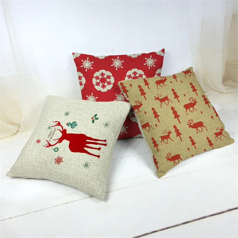 Image Christmas Decoration Printed Cotton Linen Cushion Covers Kids Gifts Throw Pillow Case