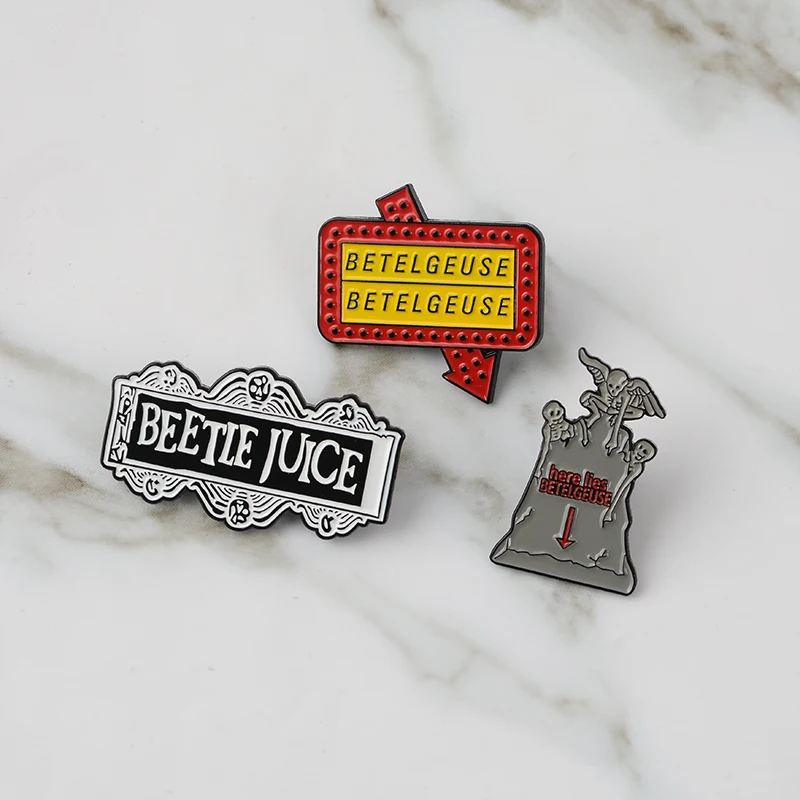Beetlejuice Enamel pins Backpack Bag Leather jackets Hat Leather Jackets Fashion Accessory Punk Jewelry for men women
Beetlejuice Enamel pins Backpack Bag Leather jackets Hat Leather Jackets Fashion Accessory Punk Jewelry for men women