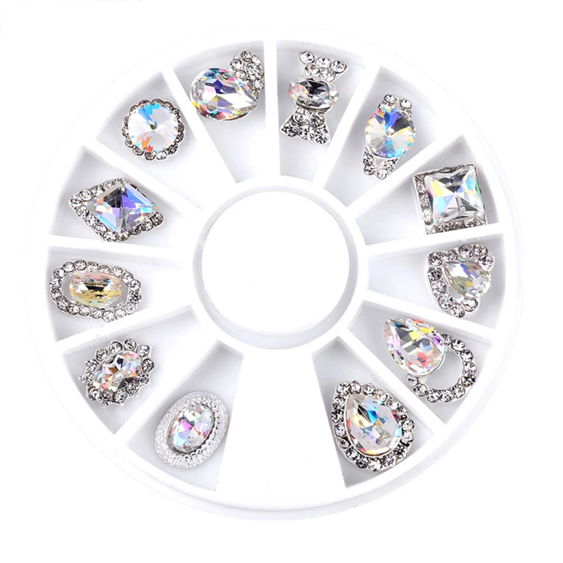 12 Style Nail Art Wheel Rhinestone Diamond Gems Metal AB Crystal Glitter 3D  Accessoires Jewelry DIY Manicure Tools Decoration