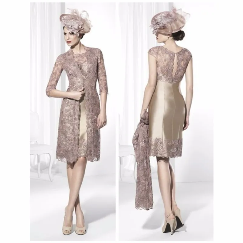 Fashion Mother Of The Bride Dresses with Jacket Sheath High Collar Champagne Lace Mother Dresses for Wedding Party
Fashion Mother Of The Bride Dresses with Jacket Sheath High Collar Champagne Lace Mother Dresses for Wedding Party
