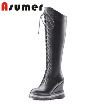ASUMER HOT SALE 2020 sexy pointed toe wedges heels women boots corss tide knee high boots high quality genuine leather boots
ASUMER HOT SALE 2020 sexy pointed toe wedges heels women boots corss tide knee high boots high quality genuine leather boots