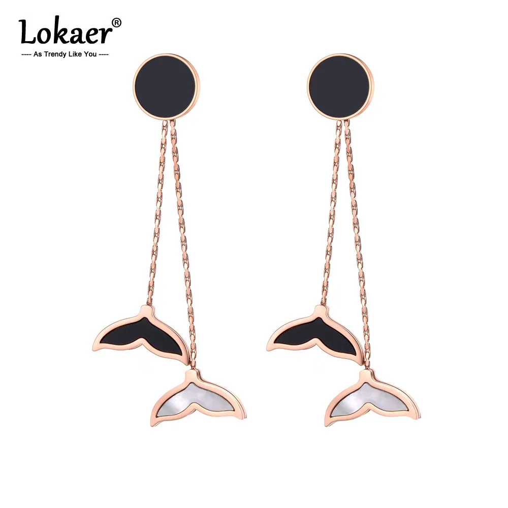 Lokaer Titanium Steel Bohemia Tassel Earrings Jewelry Rose Gold White/Black Shell Fish Tail Dangle Earrings For Women E19137
Lokaer Titanium Steel Bohemia Tassel Earrings Jewelry Rose Gold White/Black Shell Fish Tail Dangle Earrings For Women E19137