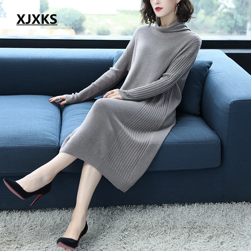 XJXKS Loose autumn clothes women turtleneck sweater vestidos high elasticity solid color casual women pullover knitting dress
XJXKS Loose autumn clothes women turtleneck sweater vestidos high elasticity solid color casual women pullover knitting dress