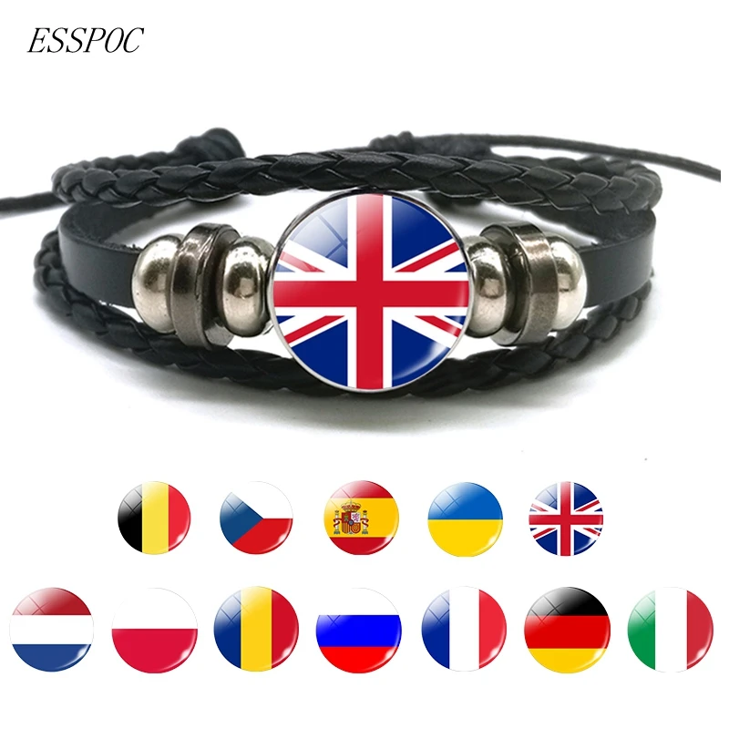 Europe Country UK Flag France Italy Spain Poland.Netherlands Russia Ireland Flag Black Rope Braided Leather Bracelet for Men
Europe Country UK Flag France Italy Spain Poland.Netherlands Russia Ireland Flag Black Rope Braided Leather Bracelet for Men