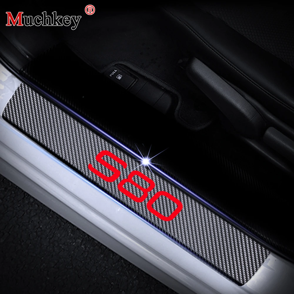 4pcs Carbon Fiber Car Scuff Plate Door Sill 5D Sticker Panel Protector D