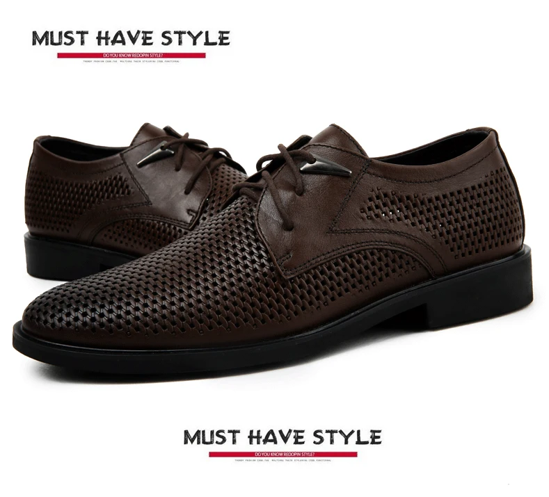 Plus size 38-47 Genuine Leather Shoes Men Oxford Breathable Hollow-out Dress Shoes Business Men Shoes Summer Formal Shoes 31