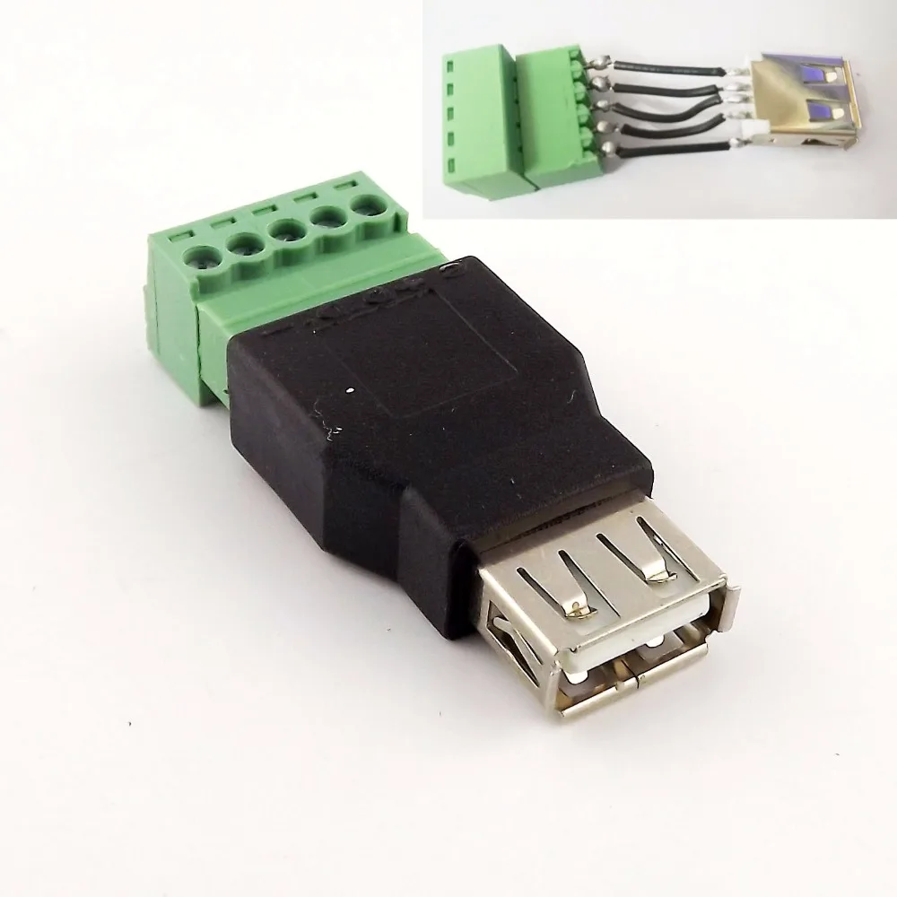 1pcs USB 2.0 Type A Female to 5 Pin Screw with Shield Terminal Plug Adapter Connector
1pcs USB 2.0 Type A Female to 5 Pin Screw with Shield Terminal Plug Adapter Connector