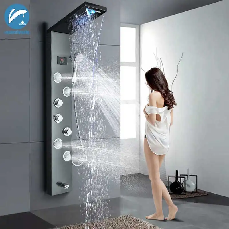 LED Shower Panel Shower Faucet Tower Tap Stainless Steel Digital Temperature Display Swivel SPA Sprayer Jets Shower Column
LED Shower Panel Shower Faucet Tower Tap Stainless Steel Digital Temperature Display Swivel SPA Sprayer Jets Shower Column
